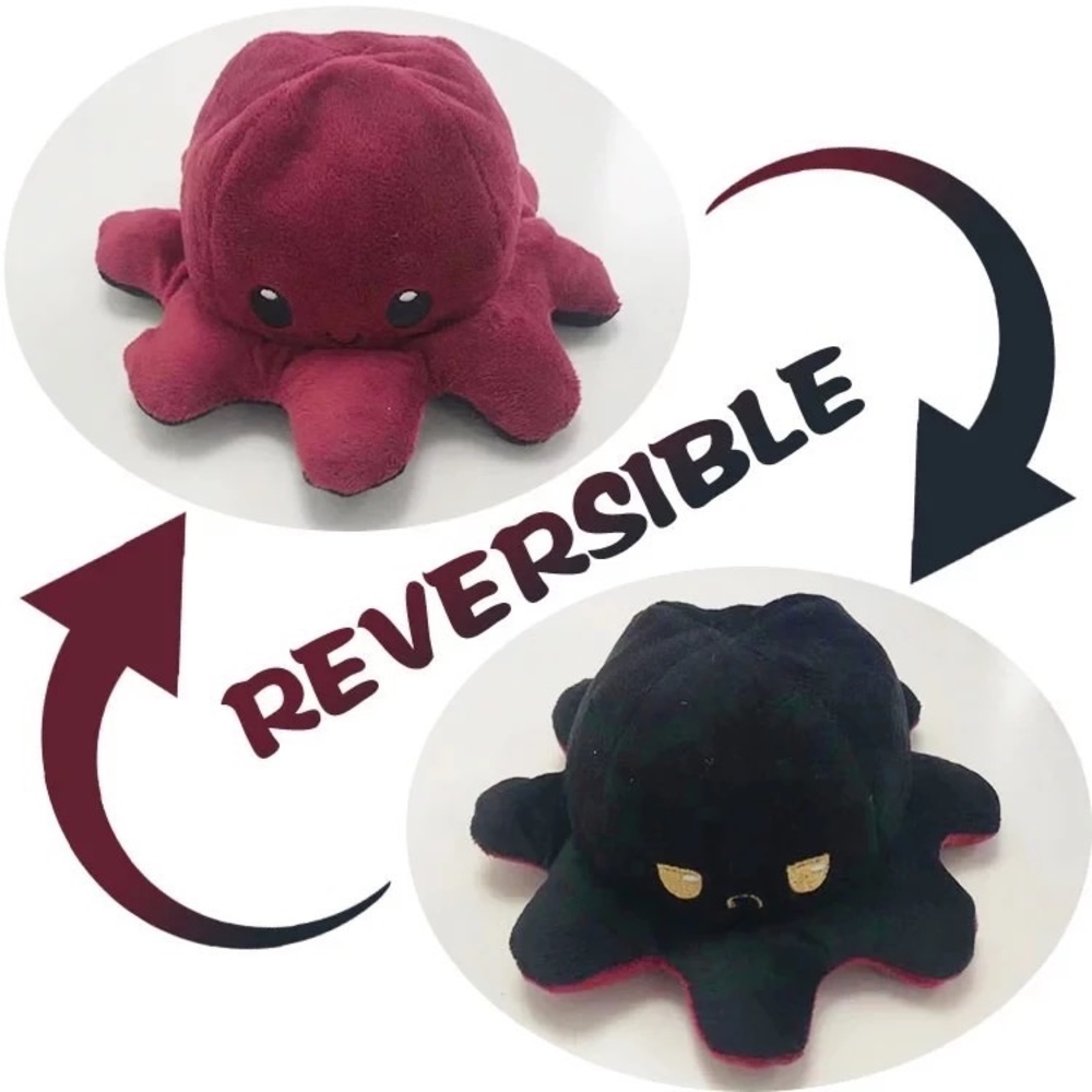 Black and Burgundy reversible mood octopus 🐙 Plushie